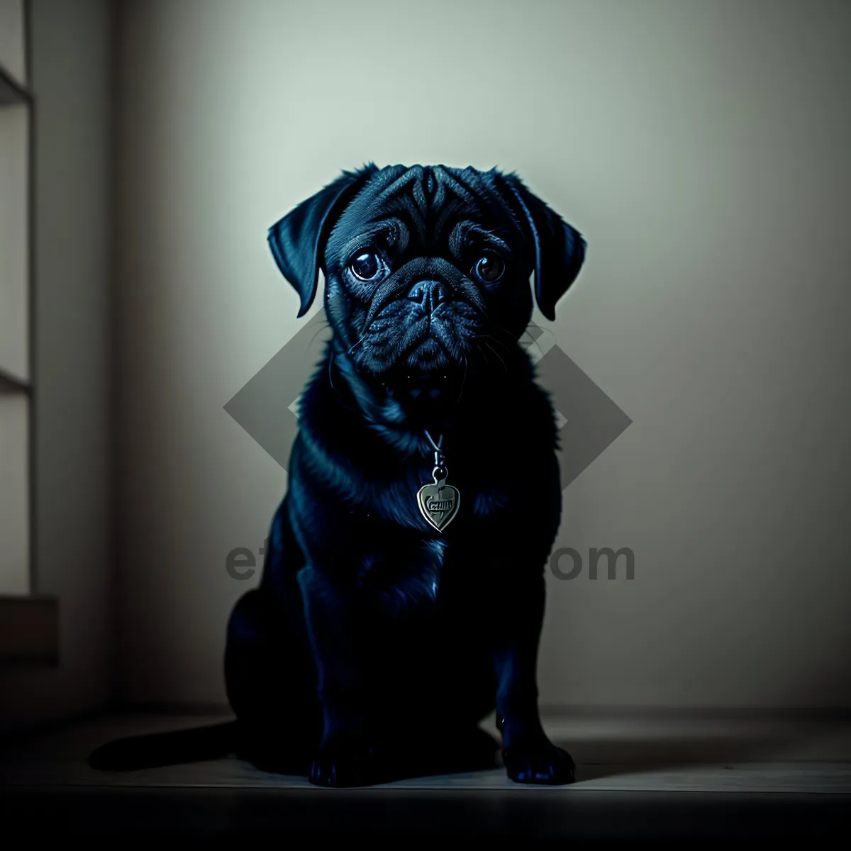 Picture of Adorable Pug Puppy Sitting in Studio