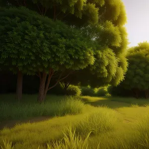 Willow Tree in Sunny Rural Meadow