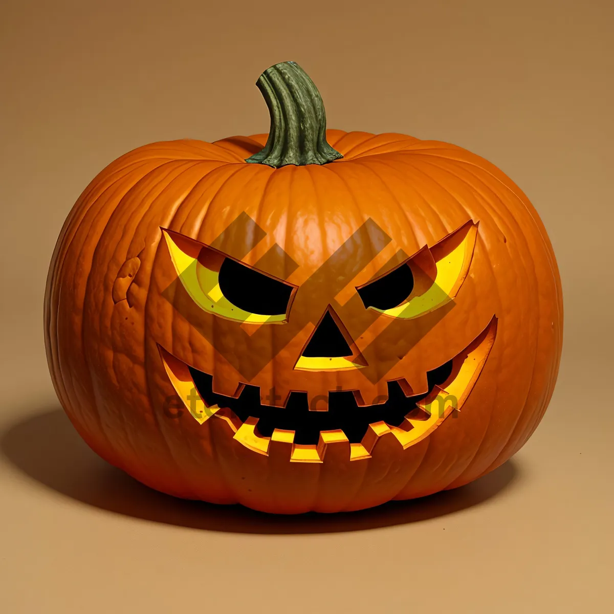 Picture of Festive Halloween Jack-o'-Lantern Pumpkin Decoration with Glowing Candle