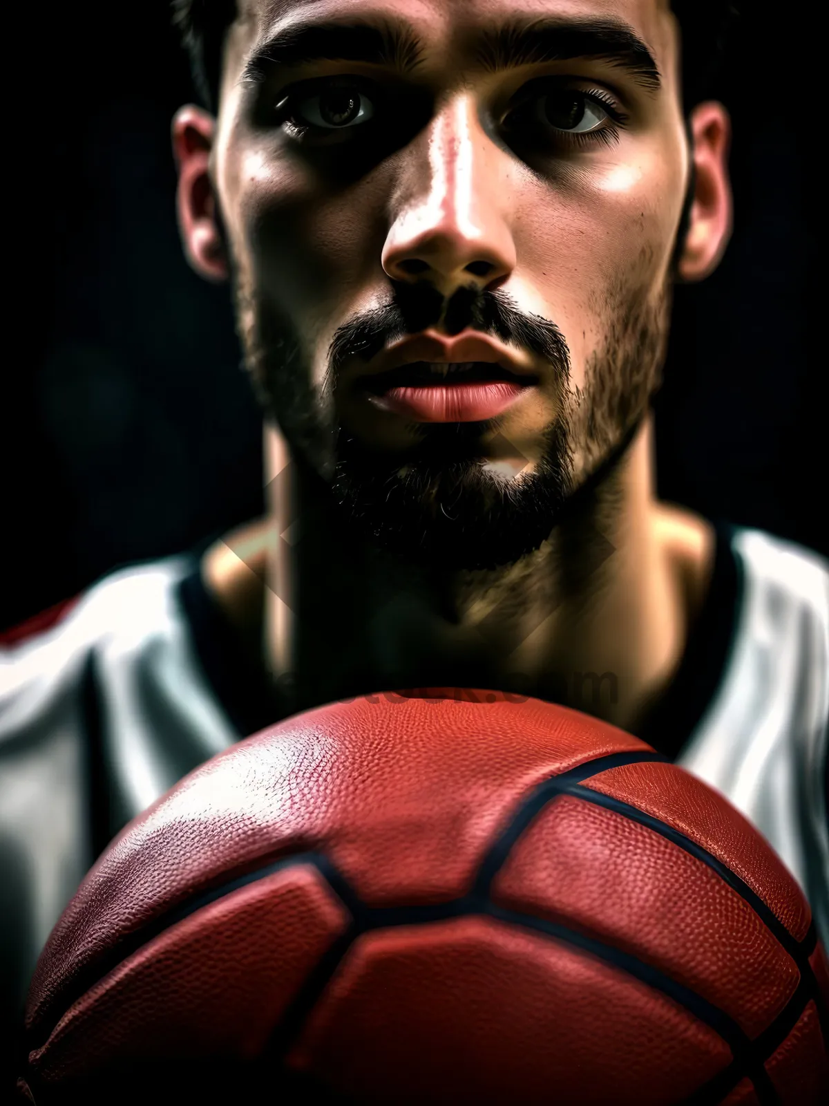 Picture of Muscular Man Holding Basketball for Sports Competition