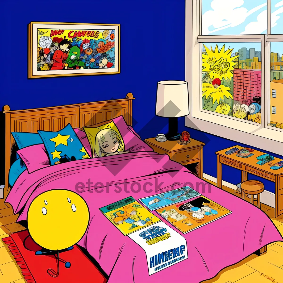 Picture of Comic Book-Themed Bedroom with Cozy Quilts