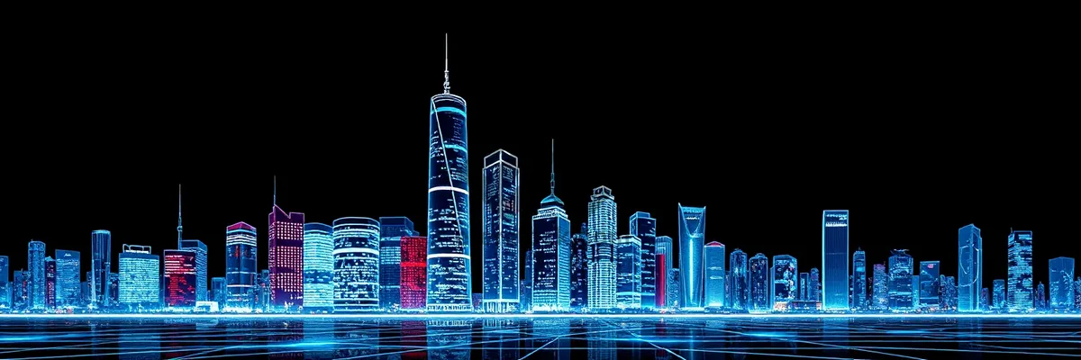 Picture of Corporate Glass Tower in Urban City Skyline at Night