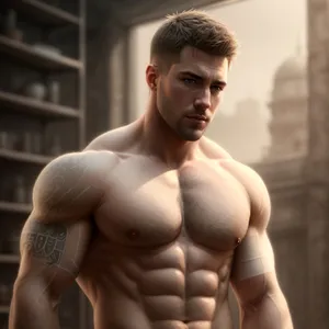 Powerful Male Bodybuilder Flexing Muscles