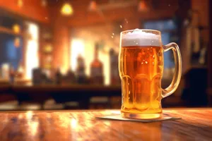 Golden Beer Mug with Frothy Ale in Bar