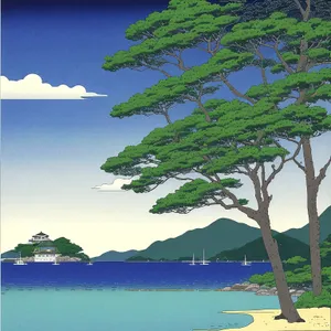Tropical Island Paradise Beach Vacation Scene.