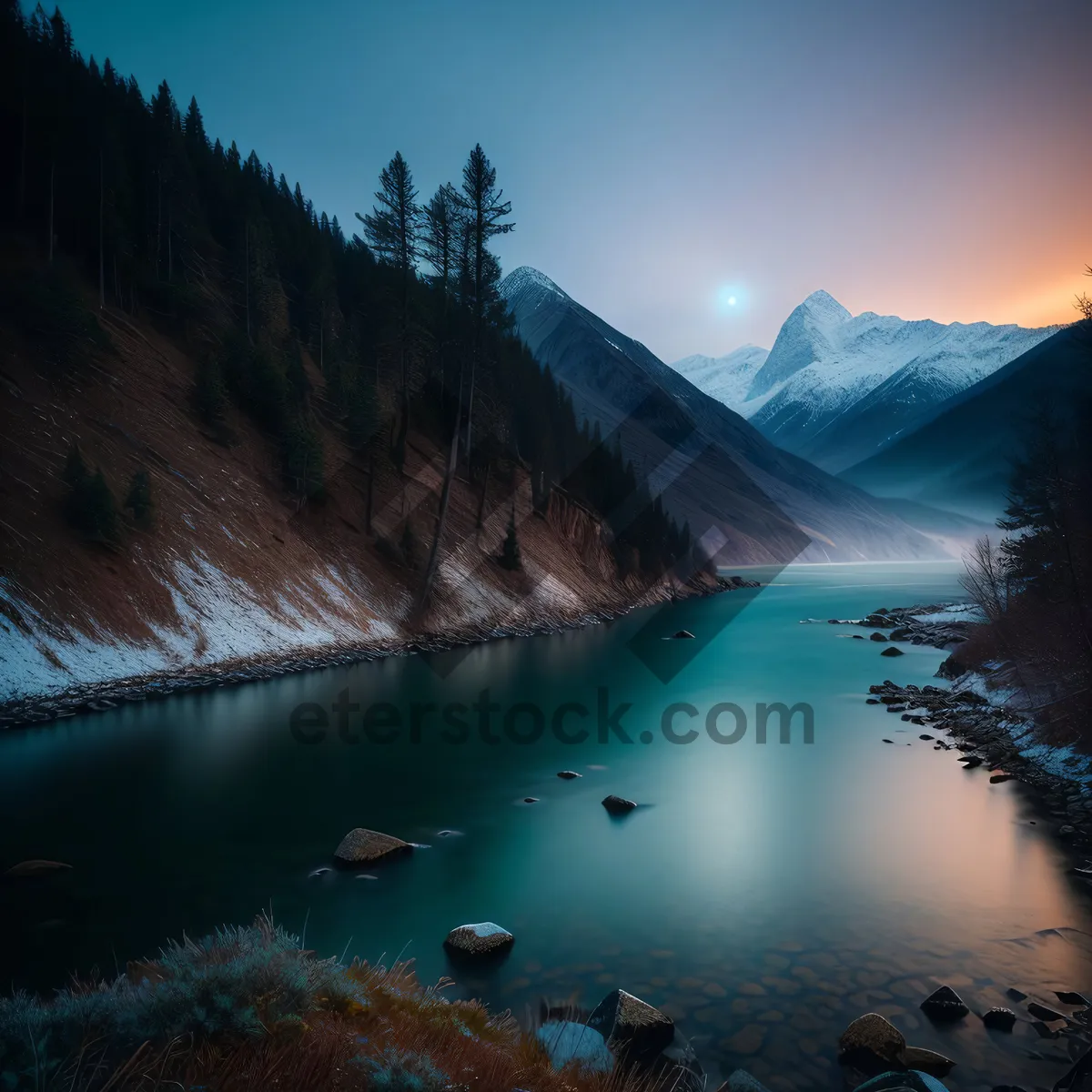 Picture of Serene Mountain Lake Reflection with Snow-Capped Peaks
