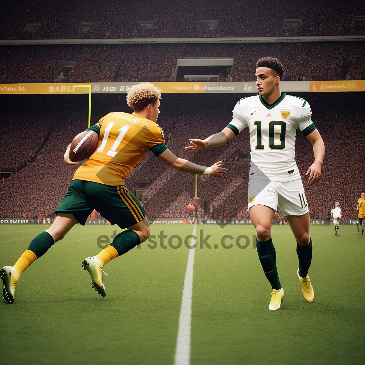 Picture of Active Men's Soccer Match on Grass Field