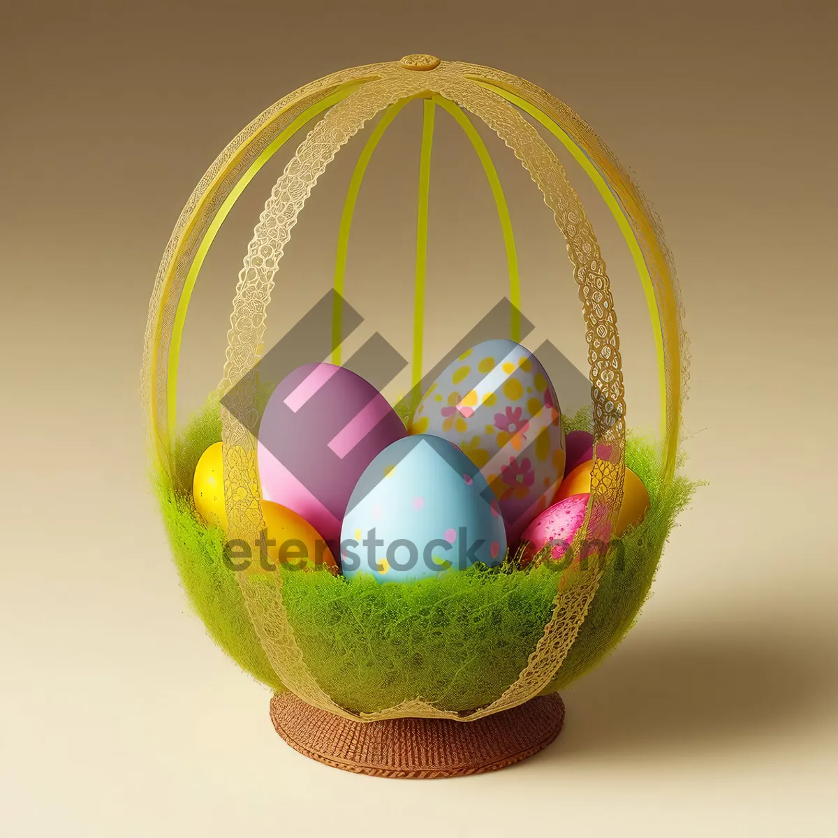 Picture of Colorful Easter Egg Basket with Bangle Decoration