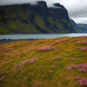 Scenic Coastal Mountain View over Azure Waters.