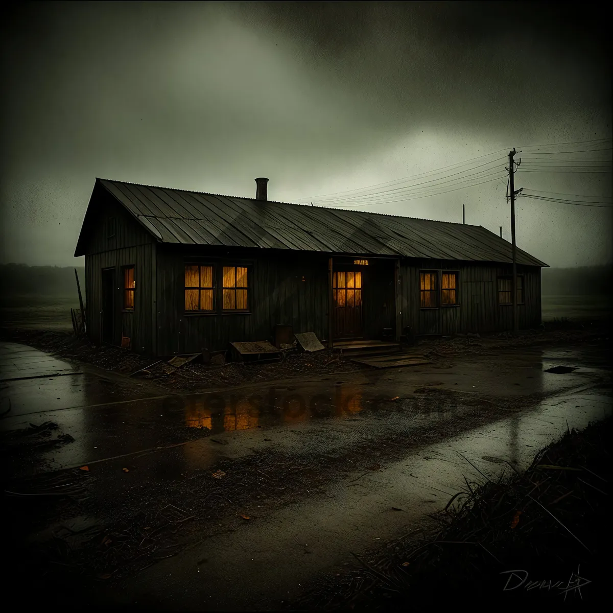 Picture of Rustic Wood Boathouse Overlooking Rural Sky