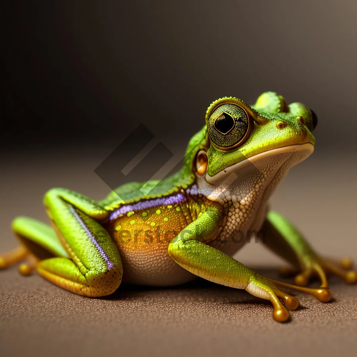 Picture of Vibrant-eyed Tree Frog Peeking From Leaf