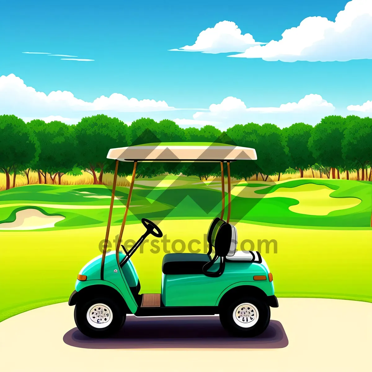 Picture of Golfer driving golf cart on course
