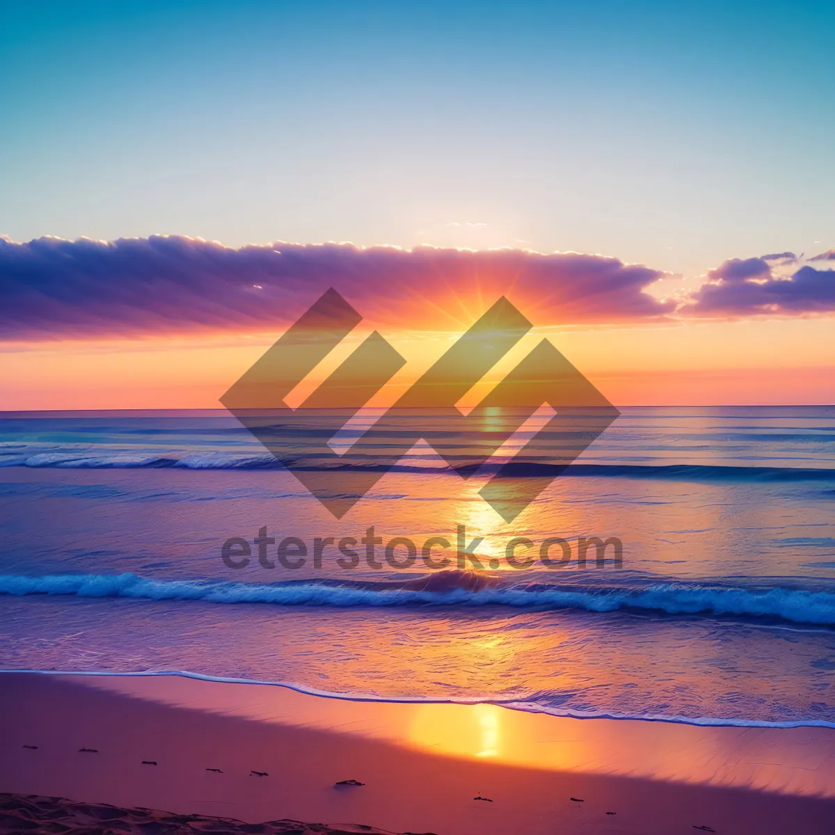 Picture of Golden Twilight on Beach: Tranquil Ocean Sunset