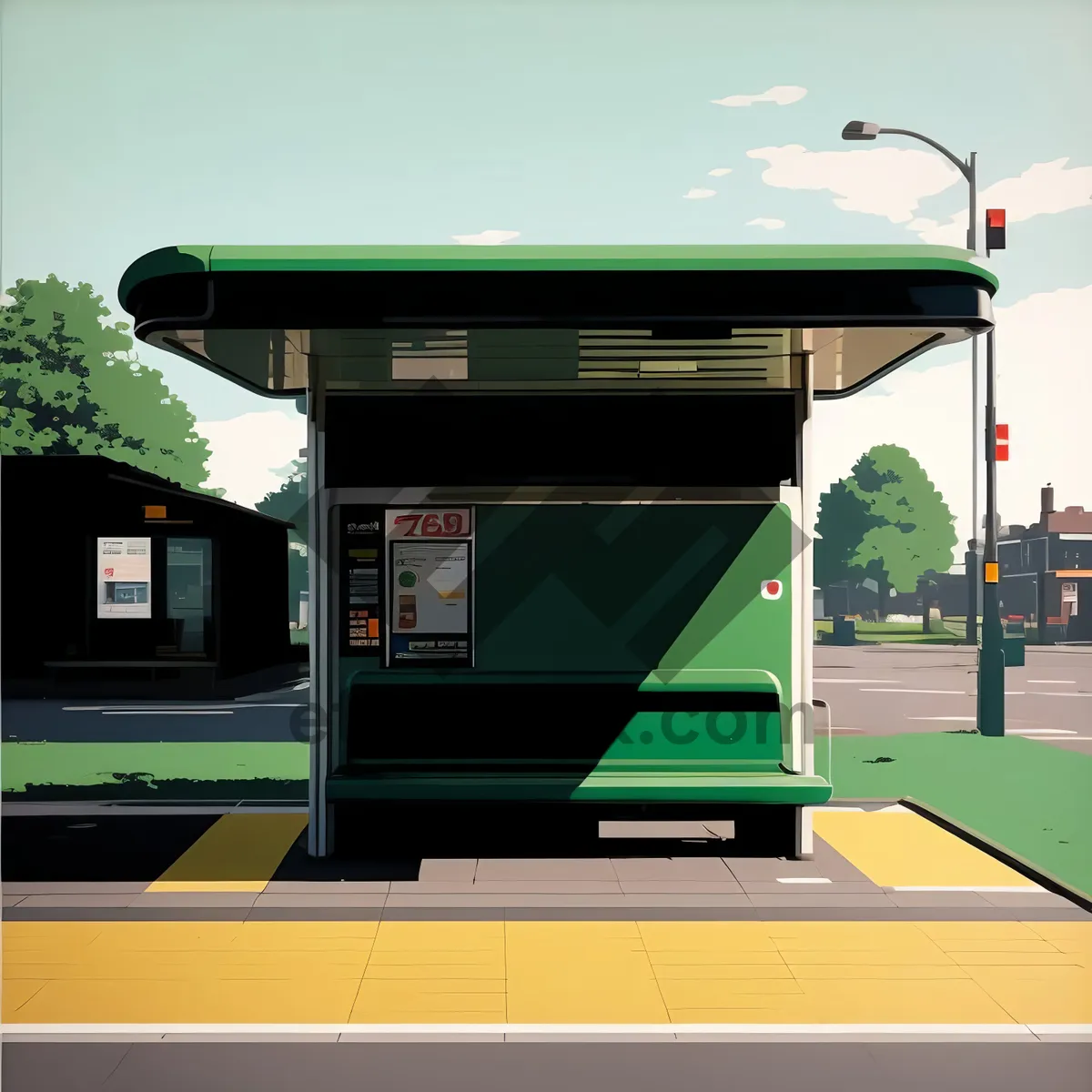 Picture of Modern gas pump at building station under blue sky