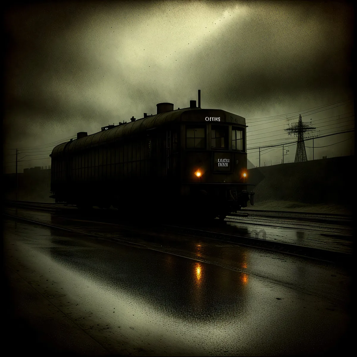 Picture of Cityscape Reflections: Urban Nighttime Tramway Crossing River