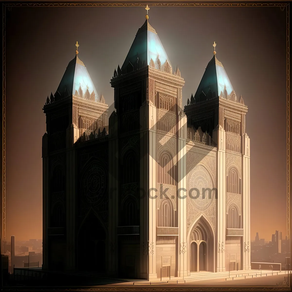 Picture of Graceful Gothic Cathedral Tower Rising Above Historic City Skyline