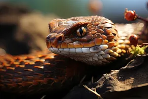 Venomous serpent in wildlife at night.