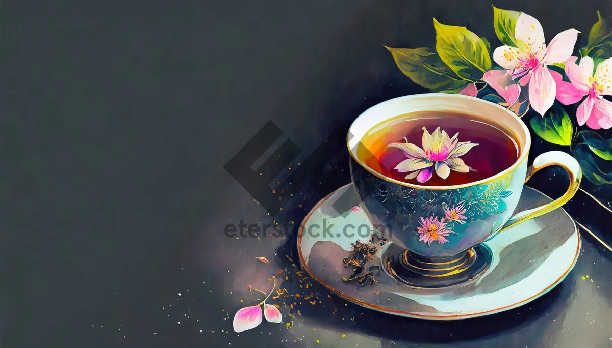 Picture of Traditional Breakfast Tea on Black Tableware Plate.