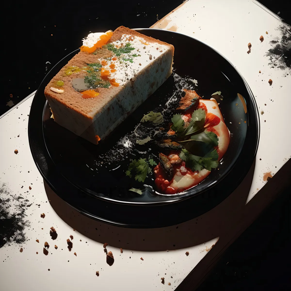 Picture of Gourmet grilled beef steak with fresh vegetables and sauce.
