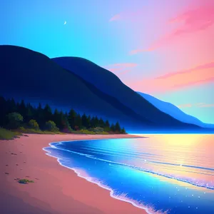 Sunset Horizon on Colorful Ocean Beach