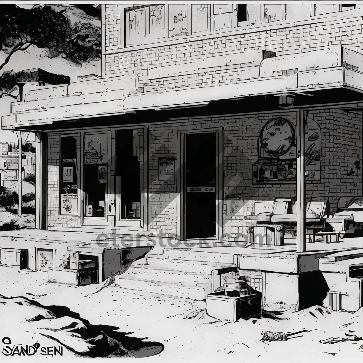 Picture of Sketch of Historic Barbershop in Ancient Town