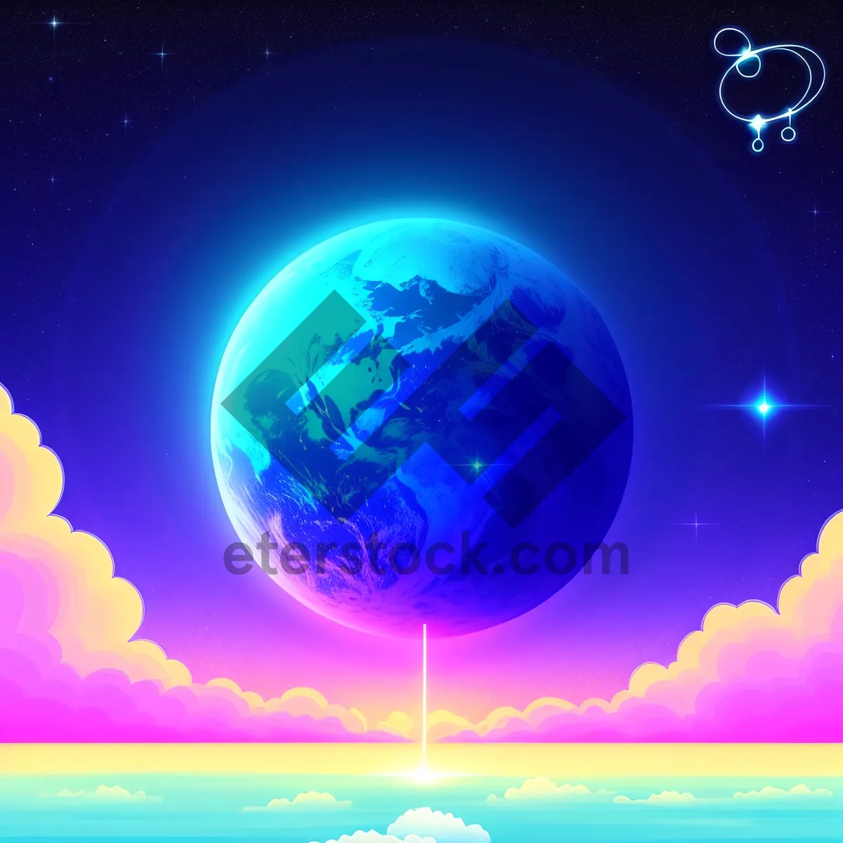 Picture of Starry Planet: Digital Space Art Wallpaper