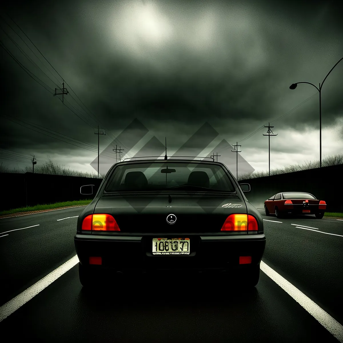 Picture of Speedy Car with Airfoil Spoiler on Highway