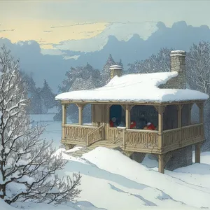 Winter Wonderland: Alpine Yurt amidst Snow-Covered Mountains