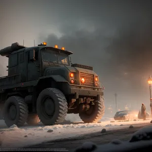 Snowplow Truck Clearing Road during Winter Storm