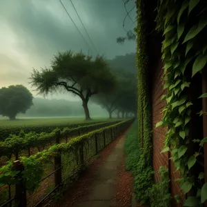 Serene Summer Path Along Fence and Trees