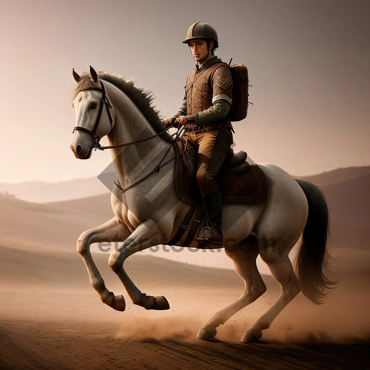 Picture of Thrilling Polo Match: Equestrian Rider on Galloping Stallion