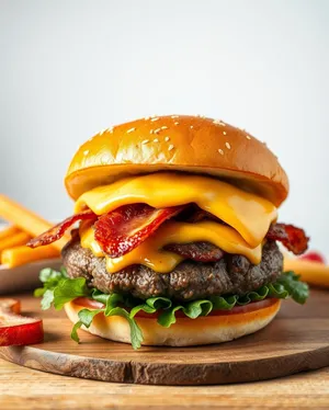 Gourmet Cheeseburger with Grilled Vegetables and Salad