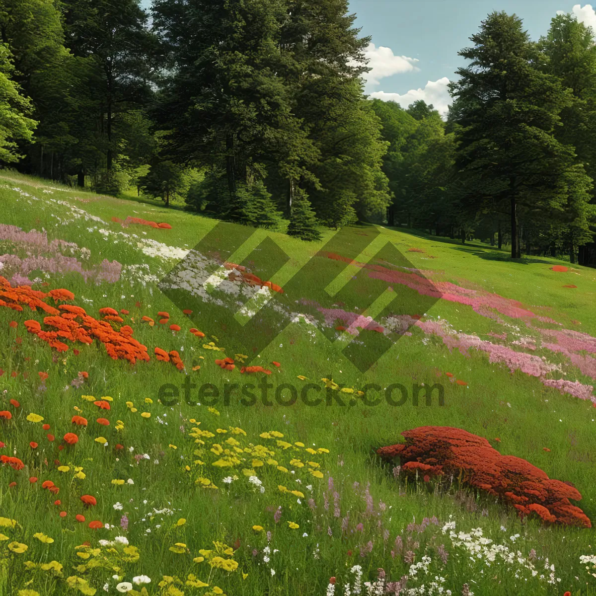 Picture of Vibrant Summer Landscape with Woody Plants and Golden Fields