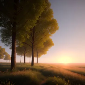 Sunlit Autumn Forest in the Countryside