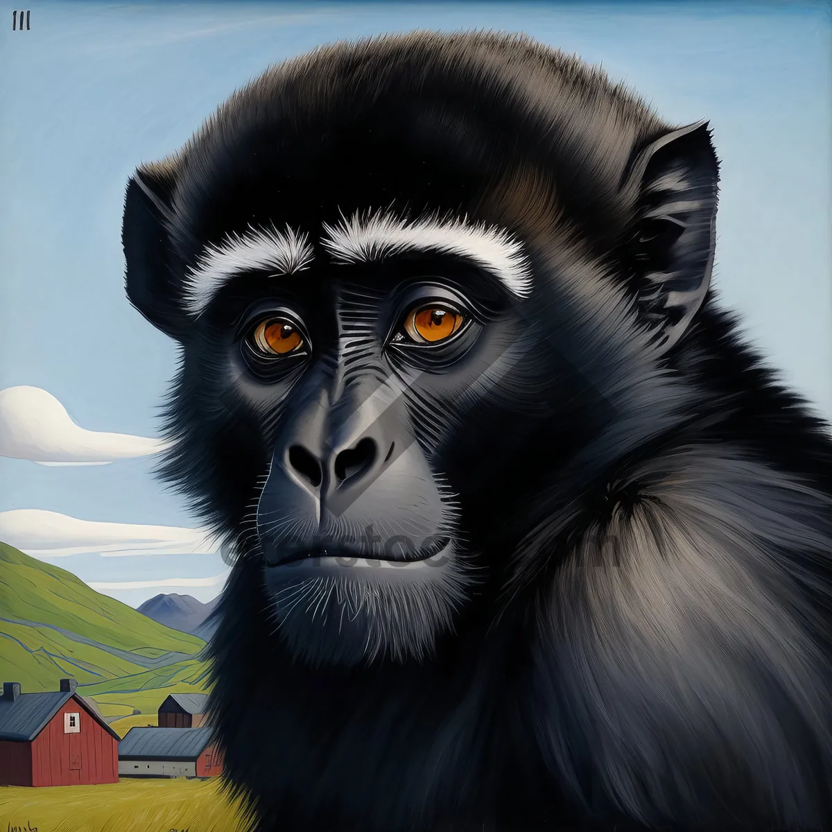 Picture of Wild Primate with Black Fur in Safari