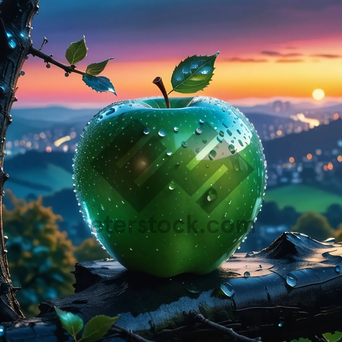 Picture of Festive Apple Decoration on Winter Tree Branches