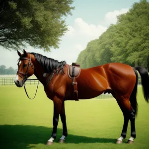 Magnificent Brown Thoroughbred Horse Harness