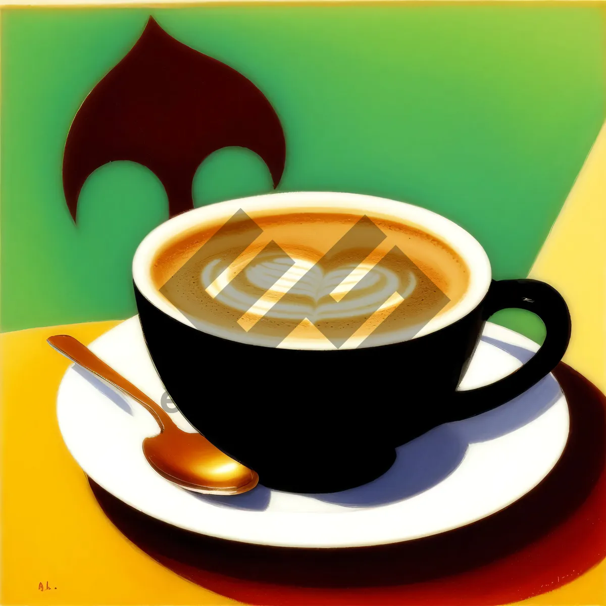 Picture of Morning Espresso on Black Saucer with Spoon