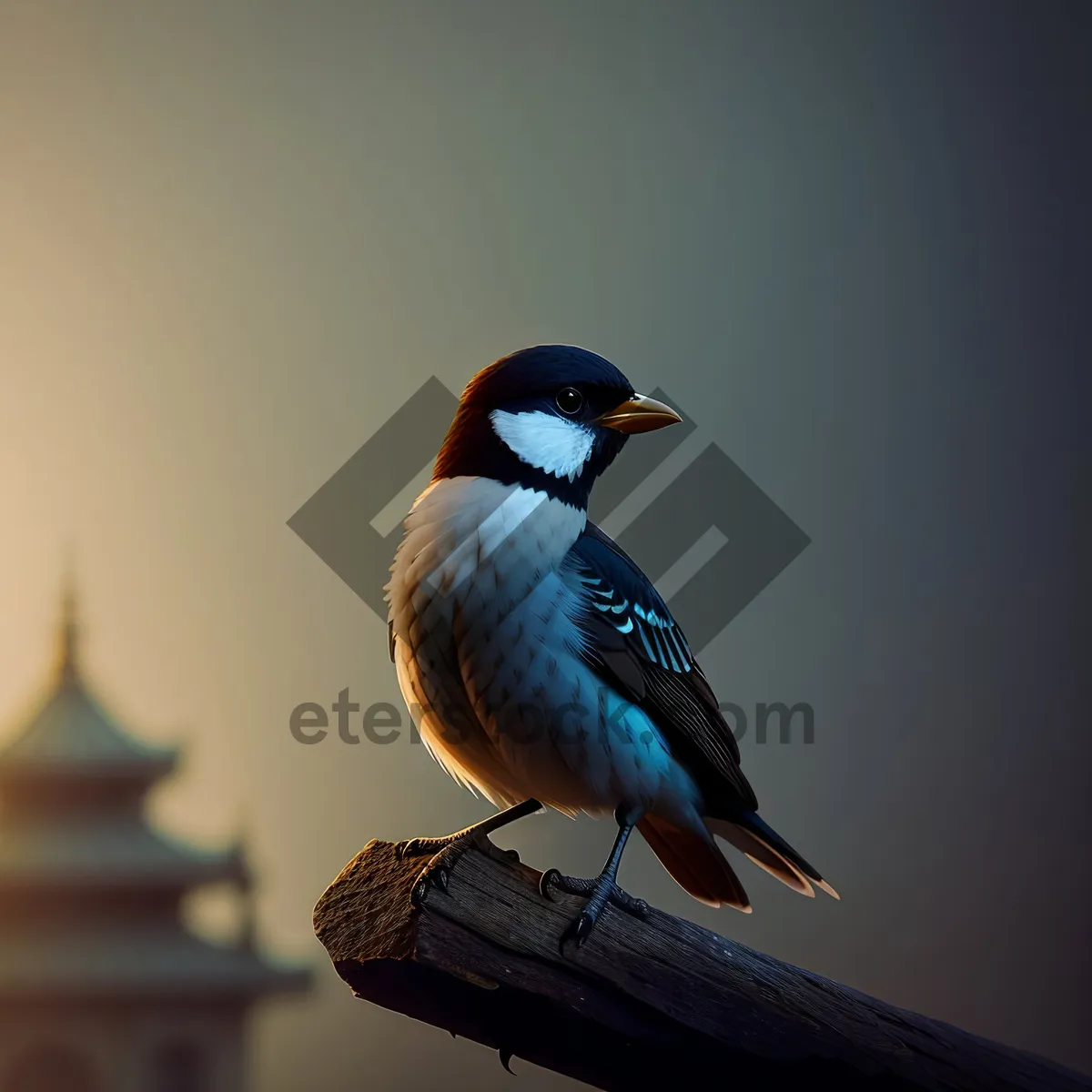 Picture of Little black sparrow perched on branch