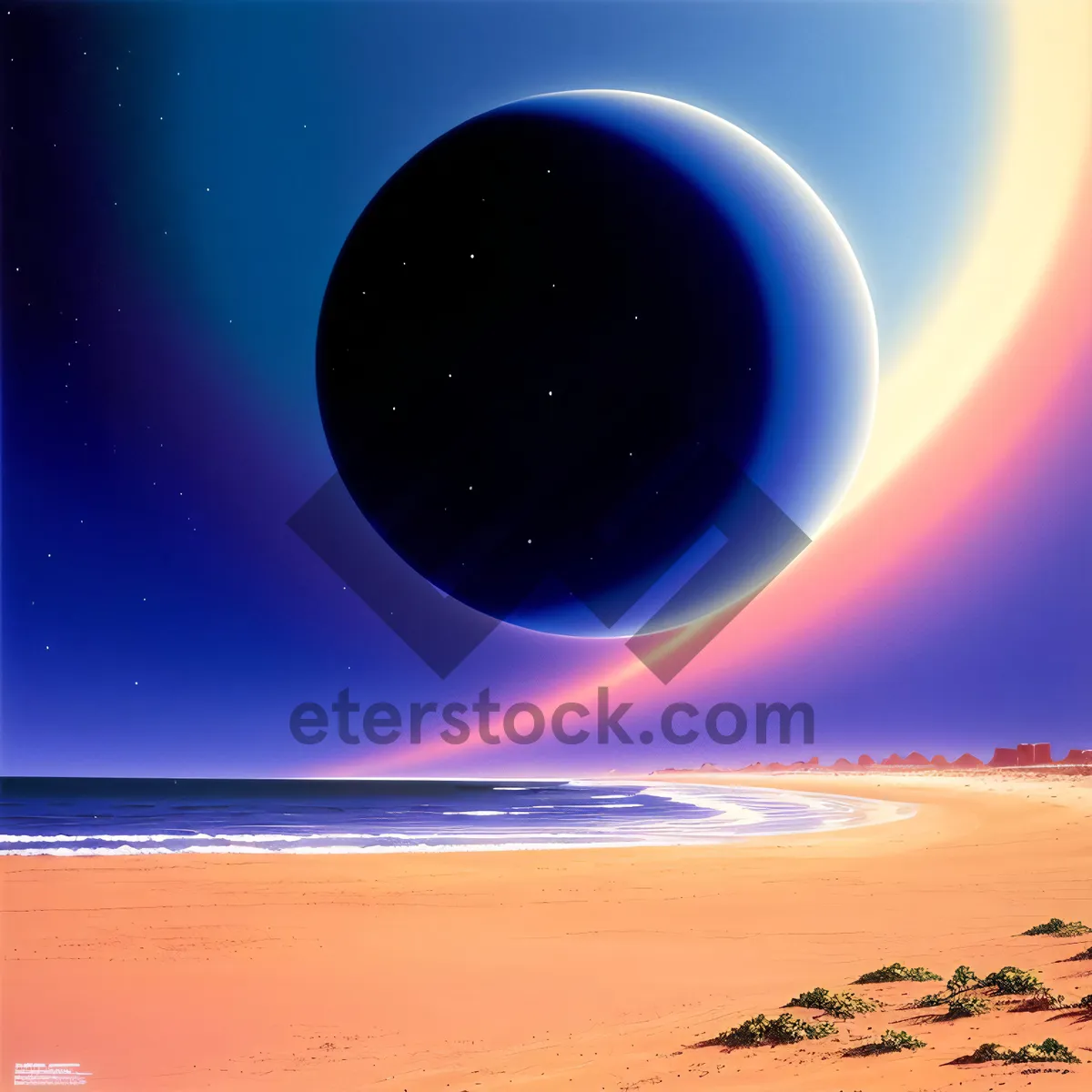 Picture of Serene Sunset over Ocean and Beach