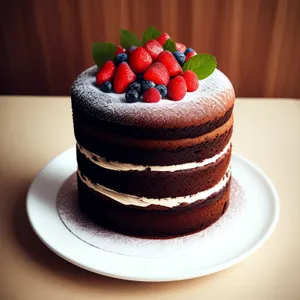 Delicious Berry Chocolate Cake with Fresh Strawberry and Mint