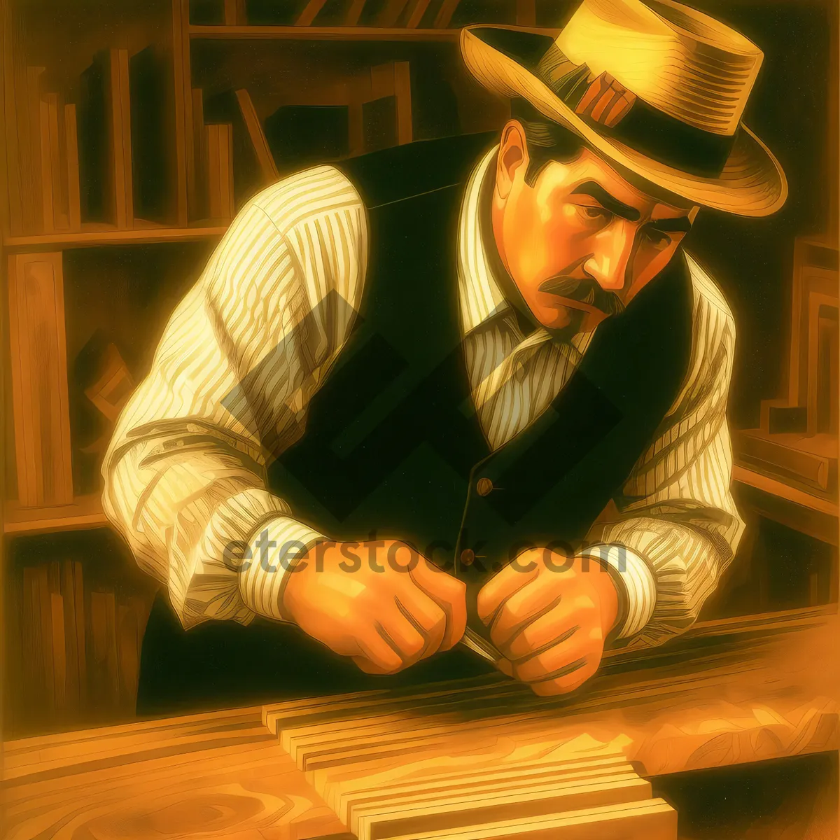 Picture of Musical Marimba Player Engrossed in Book, Wearing Hat