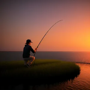 Sunset shore fishing - tranquil leisure by the sea