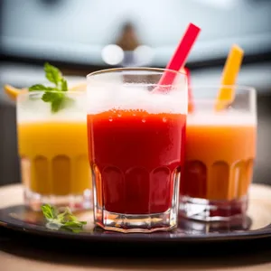 Refreshing Fruit Tea Drink with Ice and Lemon Slice