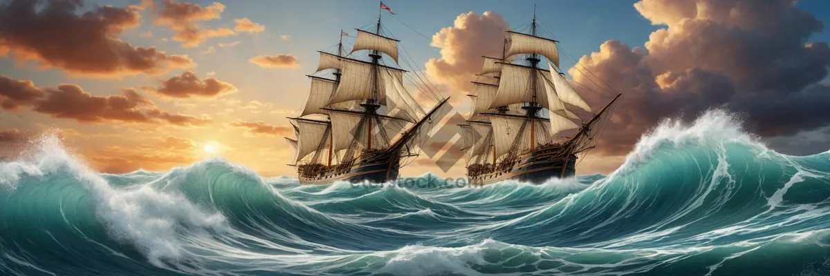 Picture of Old pirate ship sailing on the ocean waves.