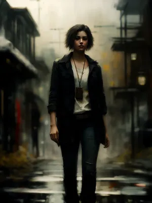 Stylish businesswoman in black leather coat, exuding confidence