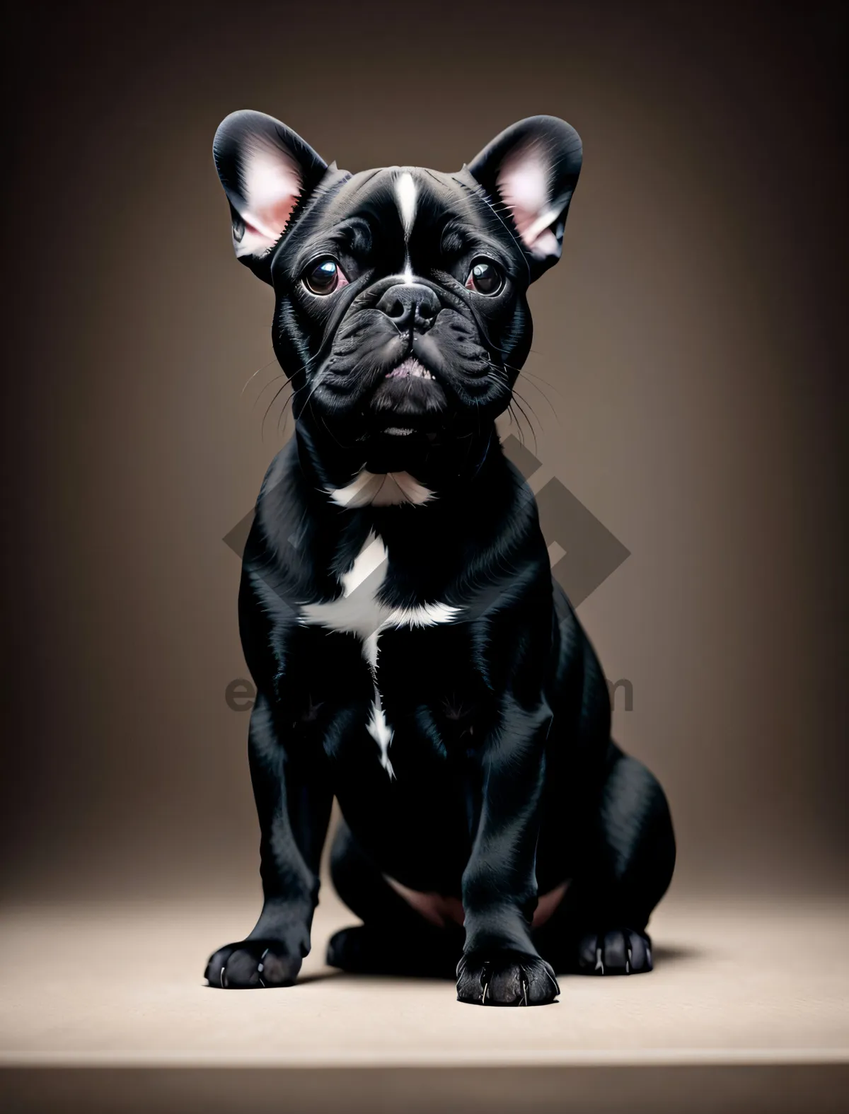 Picture of Friendly Bulldog Puppy with Wrinkles in Studio Portrait