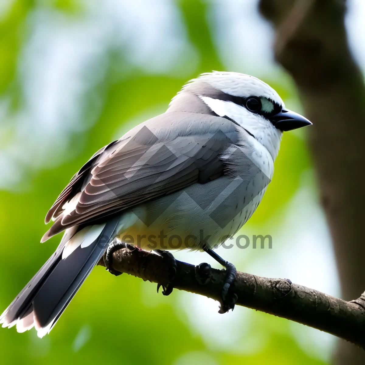 Picture of Warbler bird perched on tree branch.