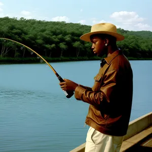 Active Male Golfer Fishing by the Sea