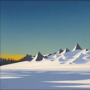 Winter sun over snowy mountain landscape.